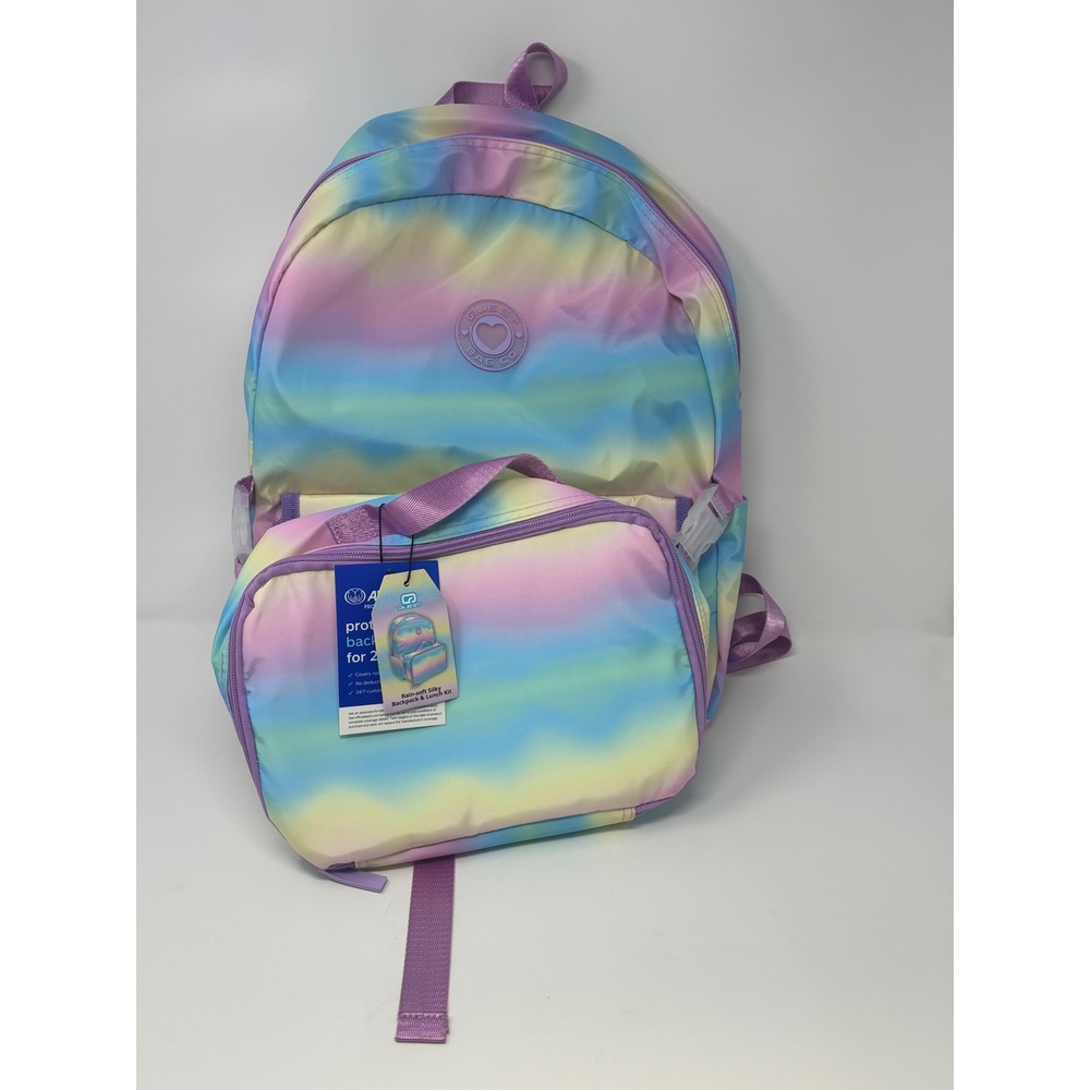 Quest Bag Co Rain-soft Silky Backpack and Lunch Kit Pastel Rainbow Ombre Set